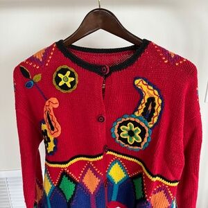 Womens Vintage Hand-Knit Pattern Sweater Red Size S